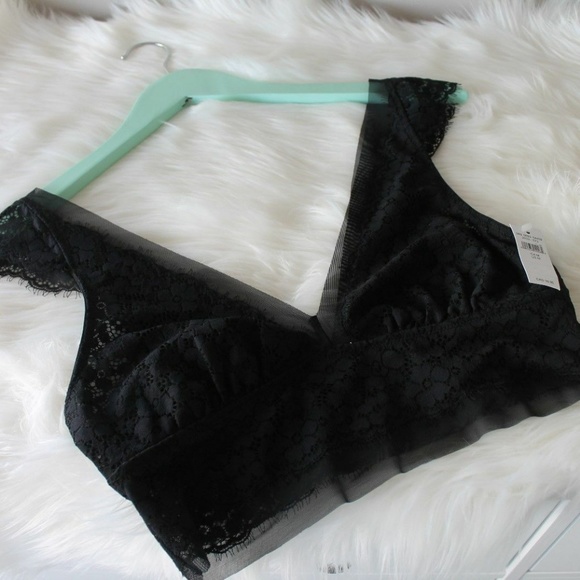 AERIE Bra Romantic Lace Plunge Bralette Black Sz M - Picture 4 of 5